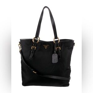 Prada Vitello Daino-Trimmed Tessuto Tote